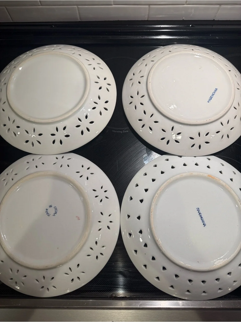 Set of 4 Decorative Floral Ceramic Plates - Blue, Yellow, Green